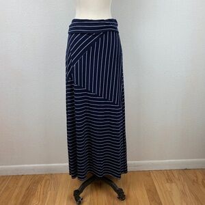 John Paul Richard Womens Maxi Skirt Medium Knit Flared Blue White Stripes Boho